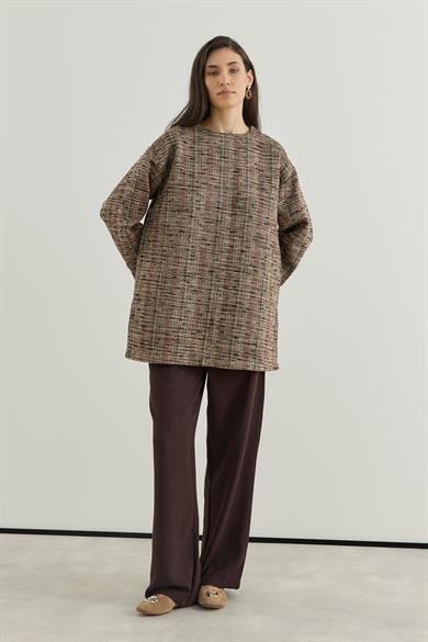 Atkı Detaylı Kendinden Desenli Tüvit Tunik