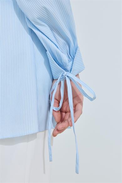 Rüzgarlıklı Bağcıklı Gömlek Mavi