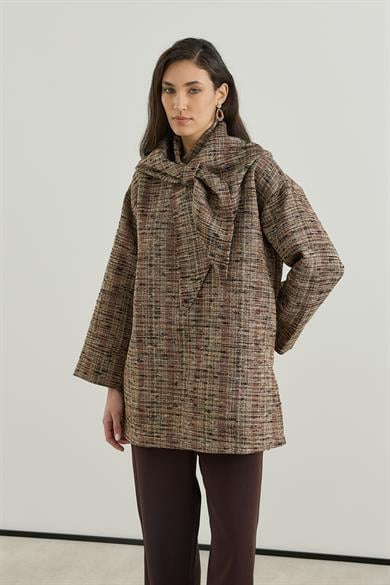 Atkı Detaylı Kendinden Desenli Tüvit Tunik