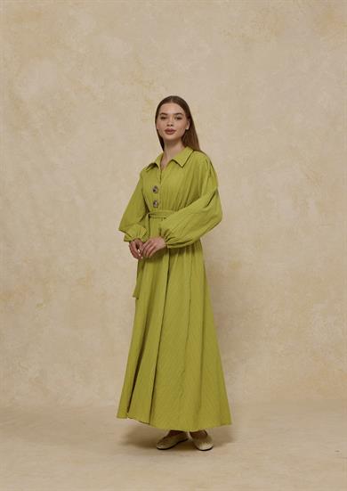 Bloom Bel Lastikli Büyük Düğmeli Elbise Yağ Yeşili