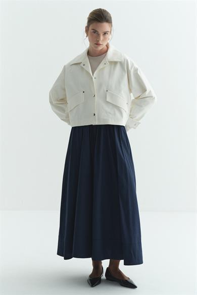 Gabardin Çıtçıtlı Astarlı Çeket Krem 