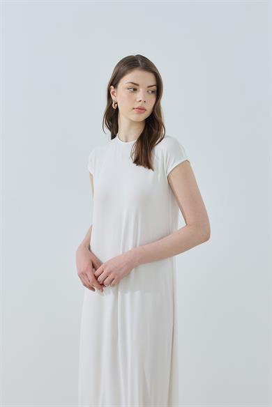 Sandy Kumaş Astar Elbise Beyaz