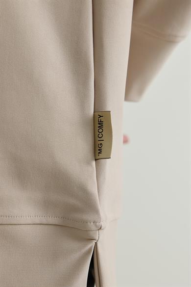 Üç İplik Kapüşonlu Fermuarlı Sweatshirt Taş