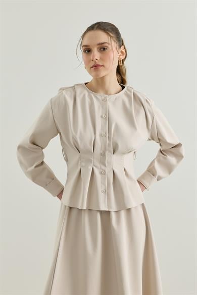 Pileli Kemerli Gömlek Etek Takım Taş