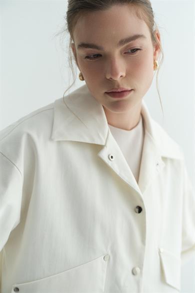 Gabardin Çıtçıtlı Astarlı Çeket Krem 