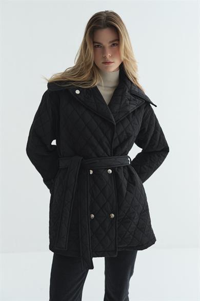 Çıtçıtlı Kapitone Mont Sİyah