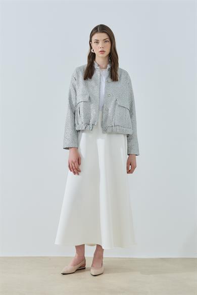 Simli Brokar Bomber Ceket Gümüş