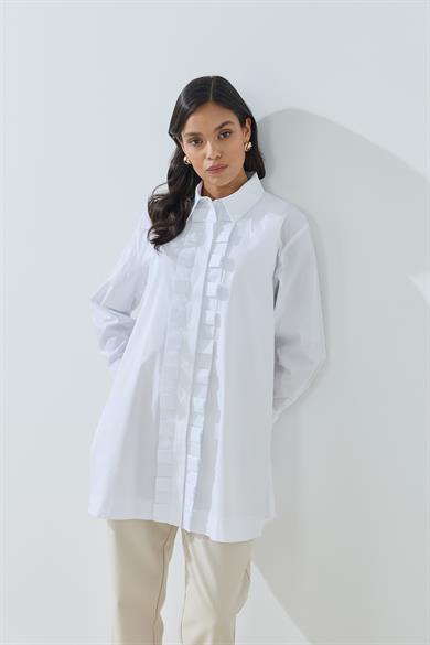 Pili Patlı Gömlek Beyaz