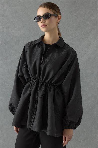 Desenli Jakar Ceket Siyah