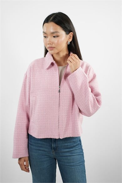Oversize Fermuarlı Tüvit Astarlı Ceket