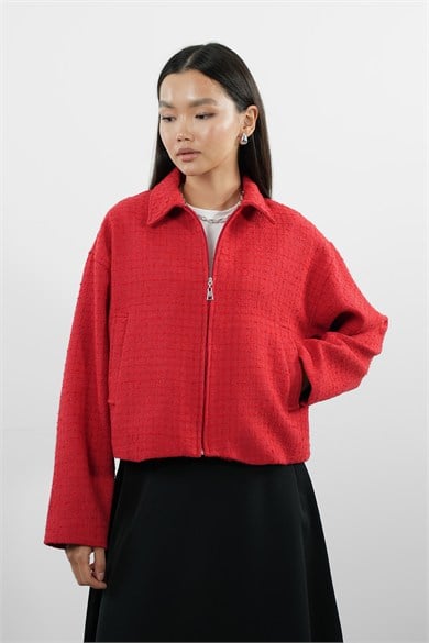 Oversize Fermuarlı Tüvit Astarlı Ceket