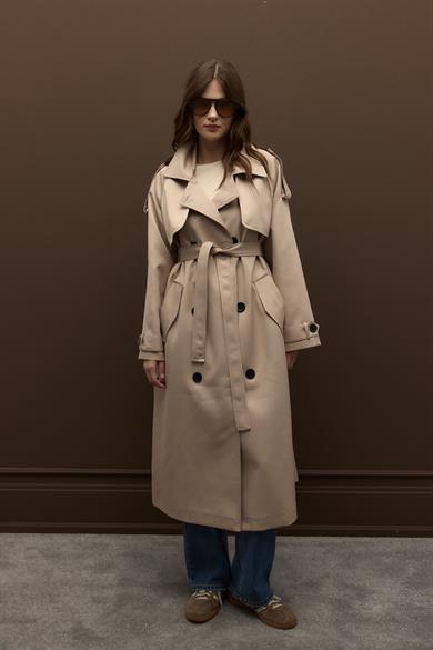 Raina Pamuk Gabardin Kruvaze Trençkot Taş