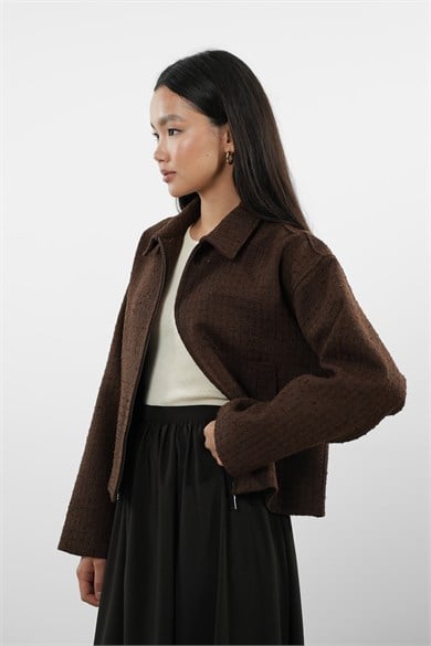 Oversize Fermuarlı Tüvit Astarlı Ceket
