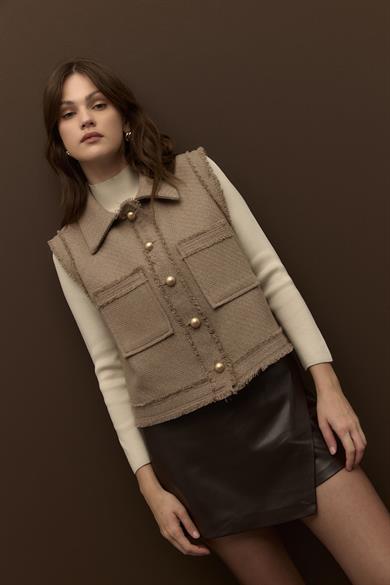 Astarlı Tüvit Yelek Sütlü Kahve