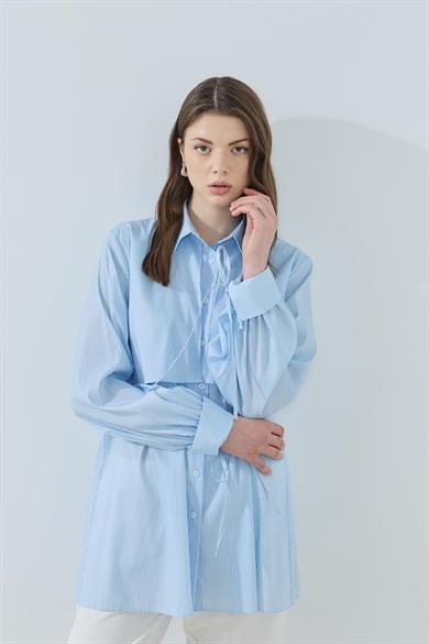 Rüzgarlıklı Bağcıklı Gömlek Mavi