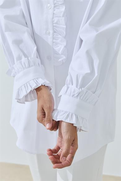 Su Yolu Taş Detaylı Poplin Gömlek Beyaz