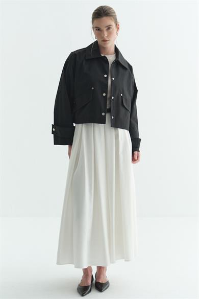 Gabardin Çıtçıtlı Astarlı Ceket Siyah