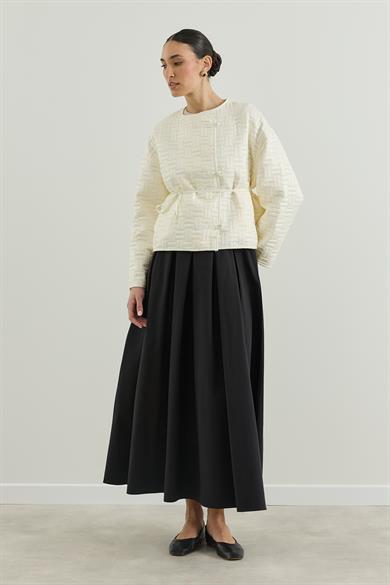 İnce Kapitone Mevsimlik Ceket Krem