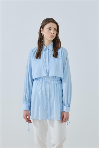 Rüzgarlıklı Bağcıklı Gömlek Mavi