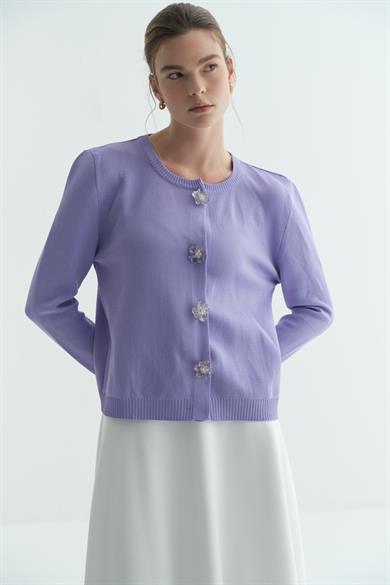 ÇİÇEK TOKALI TRİKO HIRKA LİLA