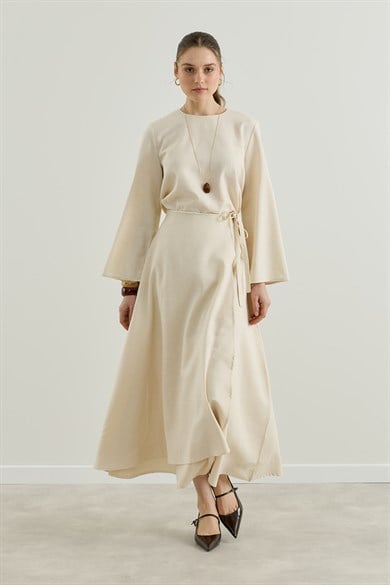 Anvelop Etekli Keten Takım  Bej 