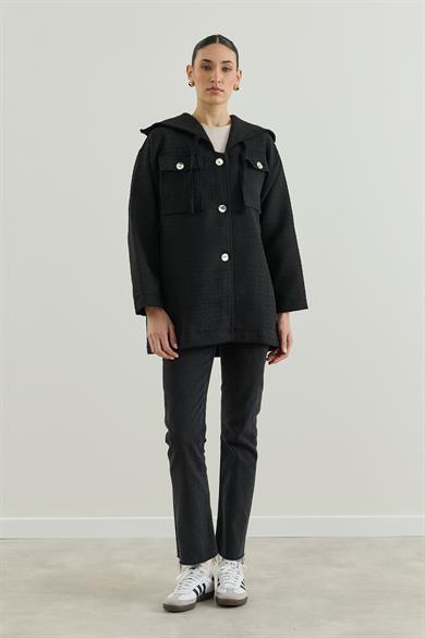 Geniş Yakalı Tüvit Ceket Siyah