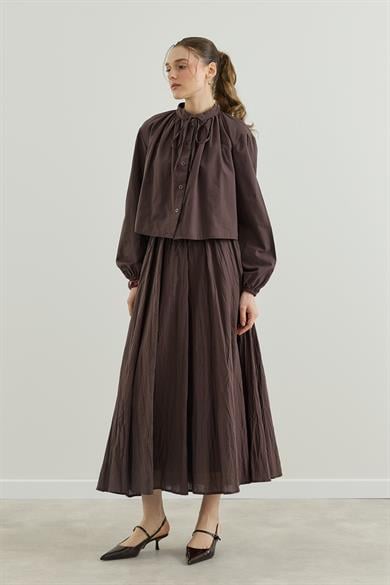 Vual Astarlı Kraş Etek Kahverengi