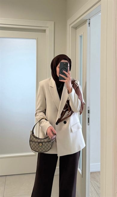 Outlet Premium Kruvaze Astarlı Blazer Ceket