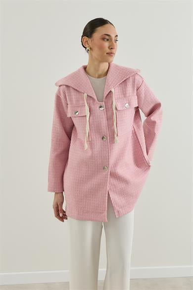 Geniş Yakalı Tüvit Ceket Pembe