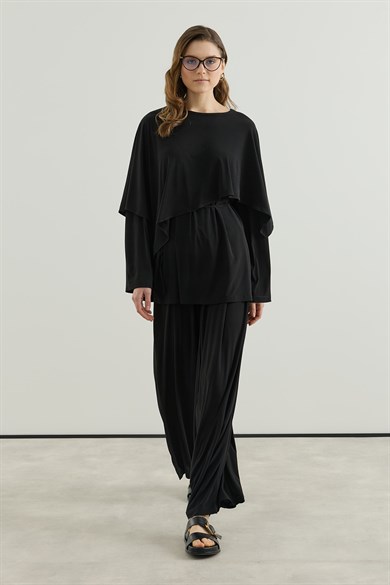 Asimetrik Kesim Tunik Pantolon Sandy Takım Siyah
