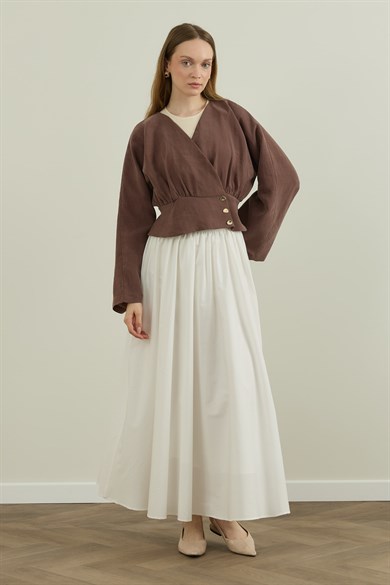 Düğme Detaylı Modal Kimono Bluz Kahverengi