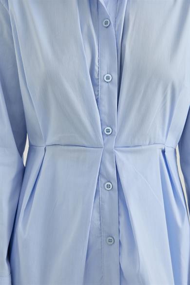 Belden Oturtmalı Pamuk Poplin Gömlek  Mavi