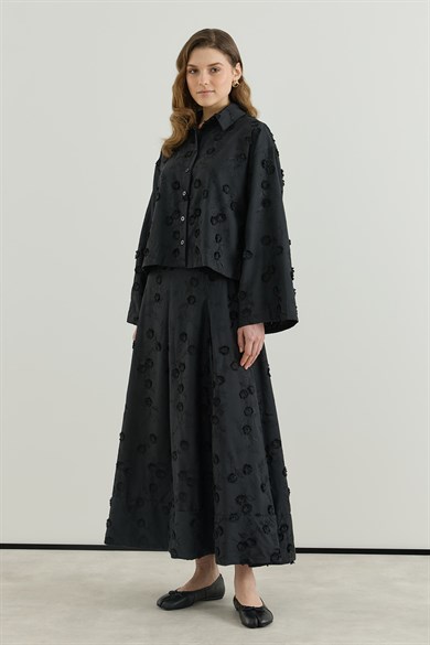 Viona Nakışlı Gömlek Etek Vual Takım Siyah