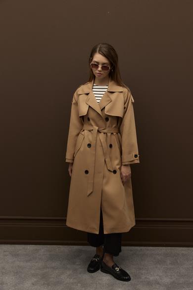 Raina Pamuk Gabardin Kruvaze Trençkot Camel