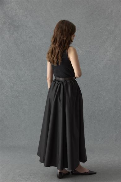 Büzgülü Gabardin Etek Siyah