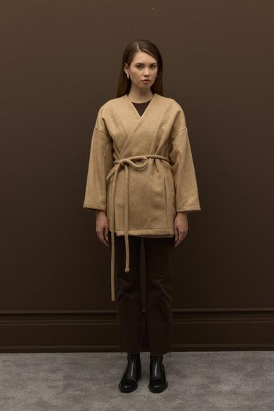 Herringbone Kaşe Ceket Bej