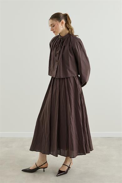 Vual Astarlı Kraş Etek Kahverengi