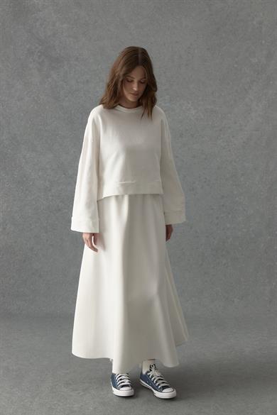 Üç iplik Kısa Sweat Ekru