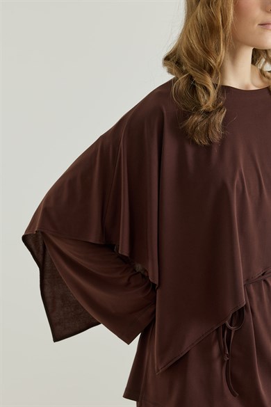 Asimetrik Kesim Tunik Pantolon Sandy Takım Kahverengi