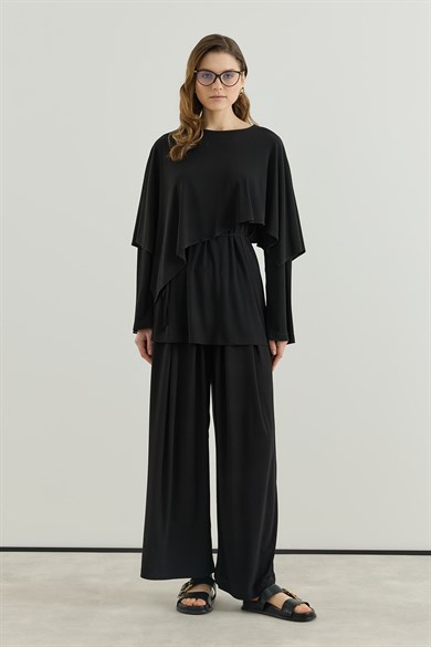 Asimetrik Kesim Tunik Pantolon Sandy Takım Siyah