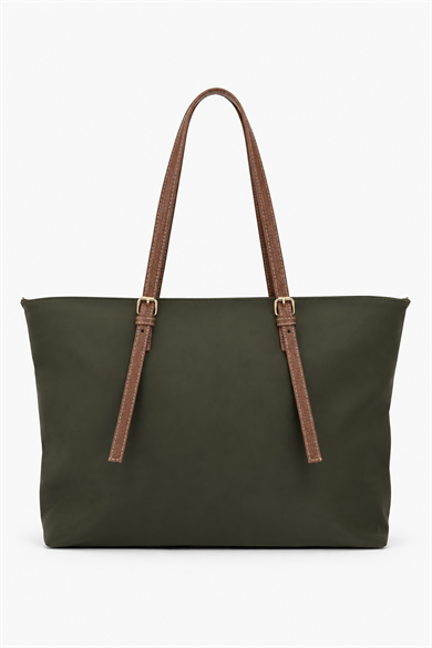 İnce Askılı Deri Detaylı Shopper Çanta