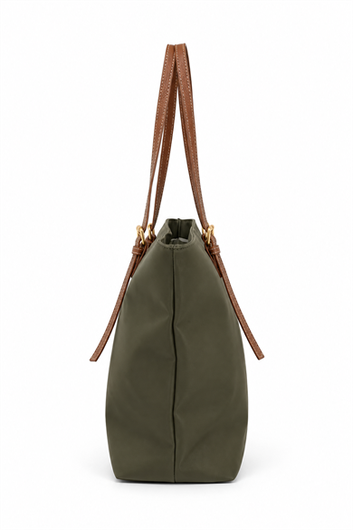İnce Askılı Deri Detaylı Shopper Çanta