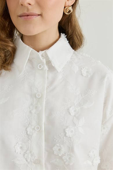 Viona Nakışlı Gömlek Etek Vual Takım Ekru