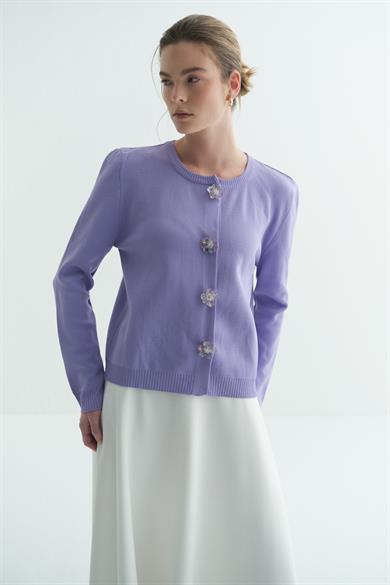 ÇİÇEK TOKALI TRİKO HIRKA LİLA