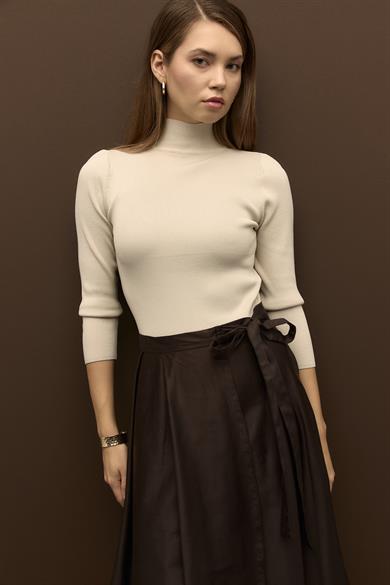 Anvelop Kapamalı Pamuk Gabardin Etek Kahverengi