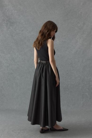 Büzgülü Gabardin Etek Siyah