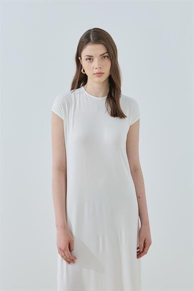 Sandy Kumaş Astar Elbise Beyaz