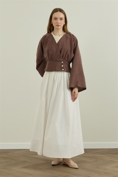 Düğme Detaylı Modal Kimono Bluz Kahverengi