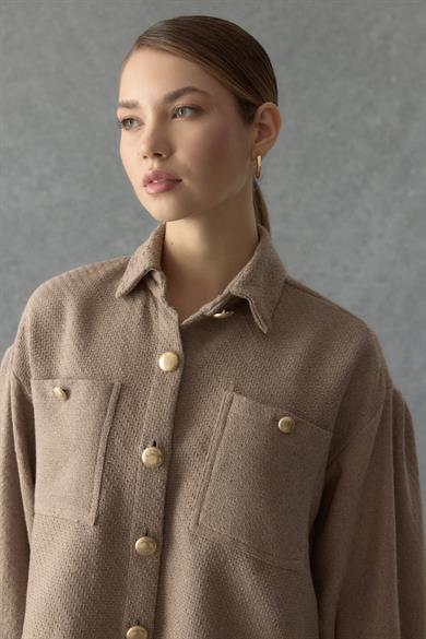 Crop Tüvit Gömlek Sütlü Kahve