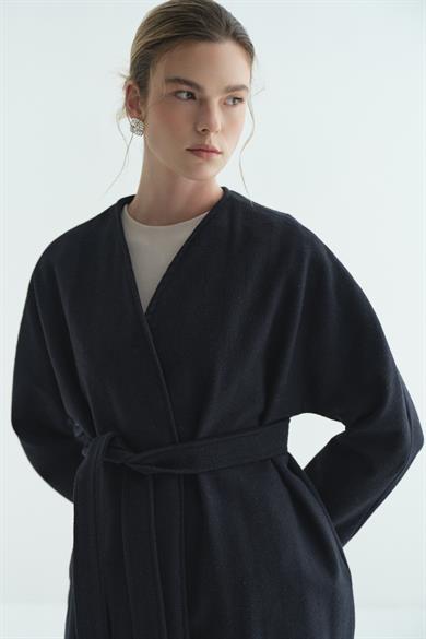 Astarlı Kaşe Kimono Balıksırtı Lacivert